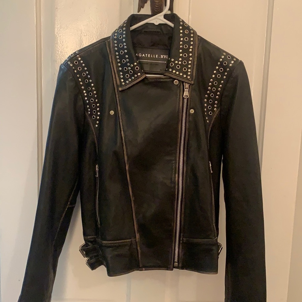 Bagatelle genuine leather studded biker jacket XL